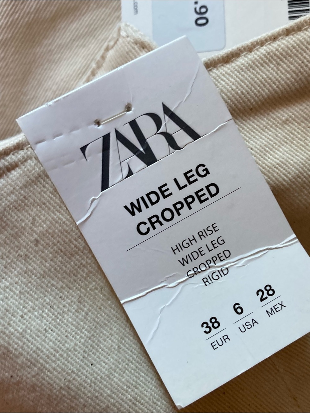 Zara Oatmeal Wide Leg High Rise Cropped Sailor Denim Trouser Jeans, NWT Sz 6 - Picture 10 of 12